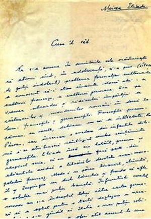 Nicolae Steinhardt despre Mircea Eliade - Manuscris BCU