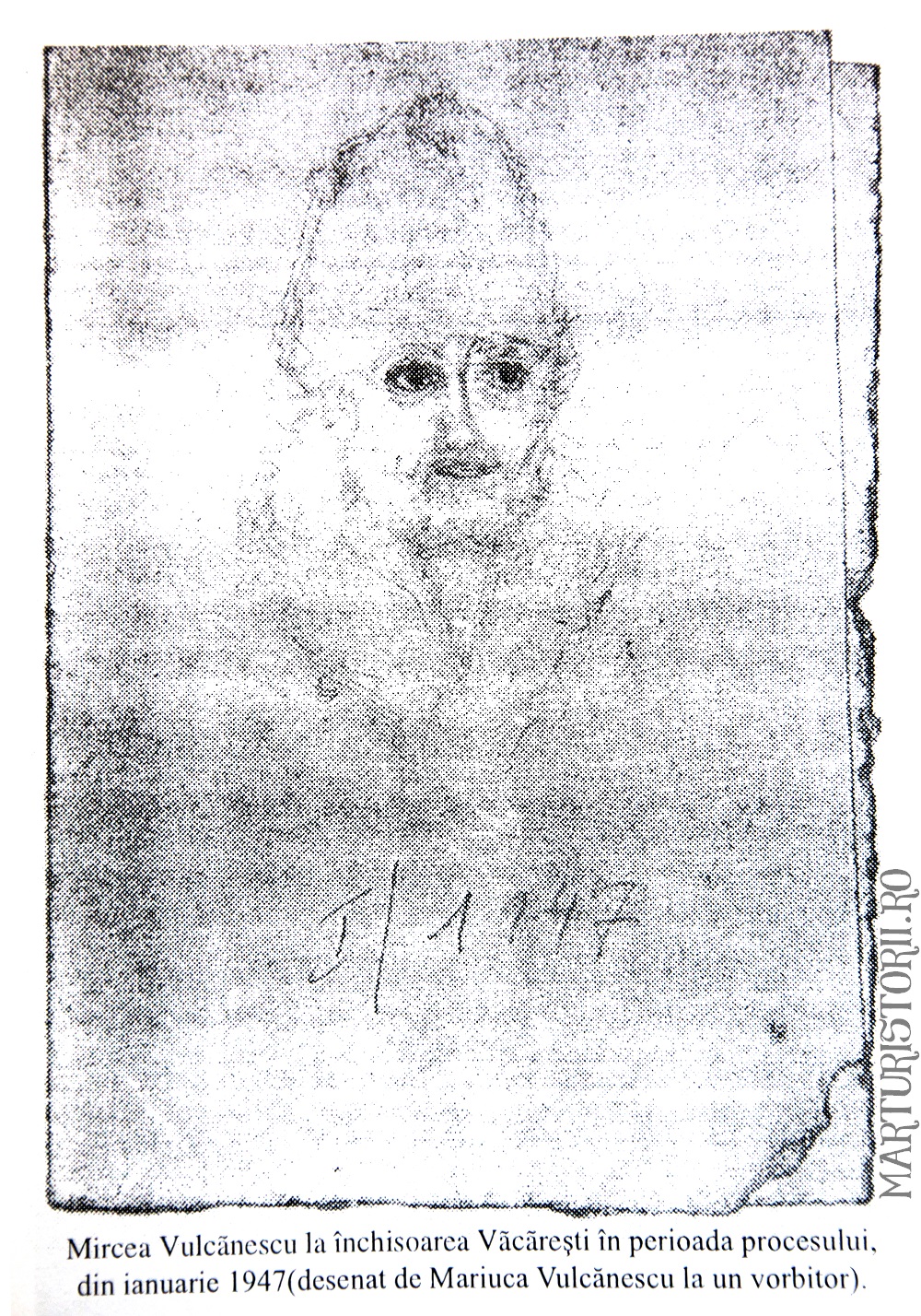 Mircea Vulcanescu in temnita desenat de fiica sa Mariuca Vulcanescu - Marturisitorii Ro