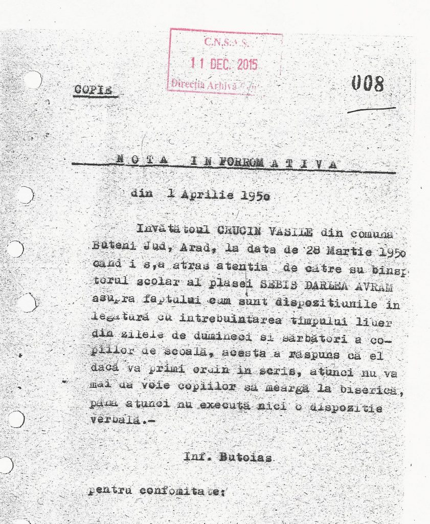 VASILE CRUCIN refuza ordinul